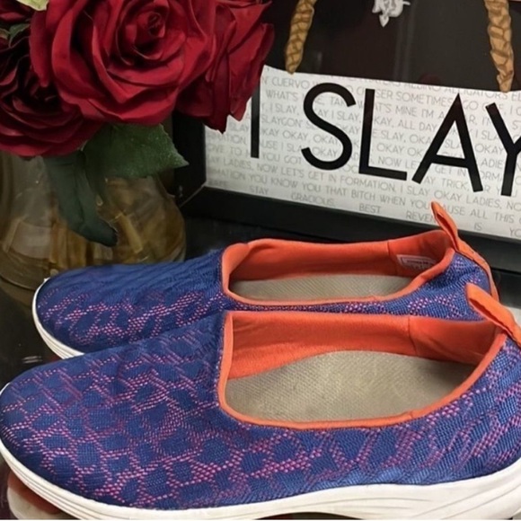 Women's Blue and Orange Slip-On Shoes - Picture 5 of 6